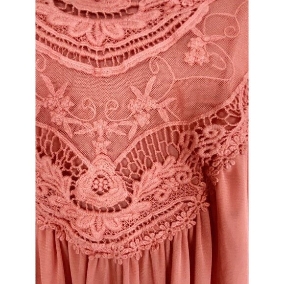 Indigo Thread 3X Coral Orange Chiffon Embroidered Popover Top Boho Back Buttons - Picture 3 of 9